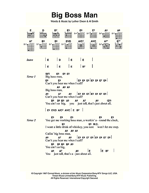 Jimmy Reed Big Boss Man sheet music notes and chords arranged for Guitar Chords/Lyrics