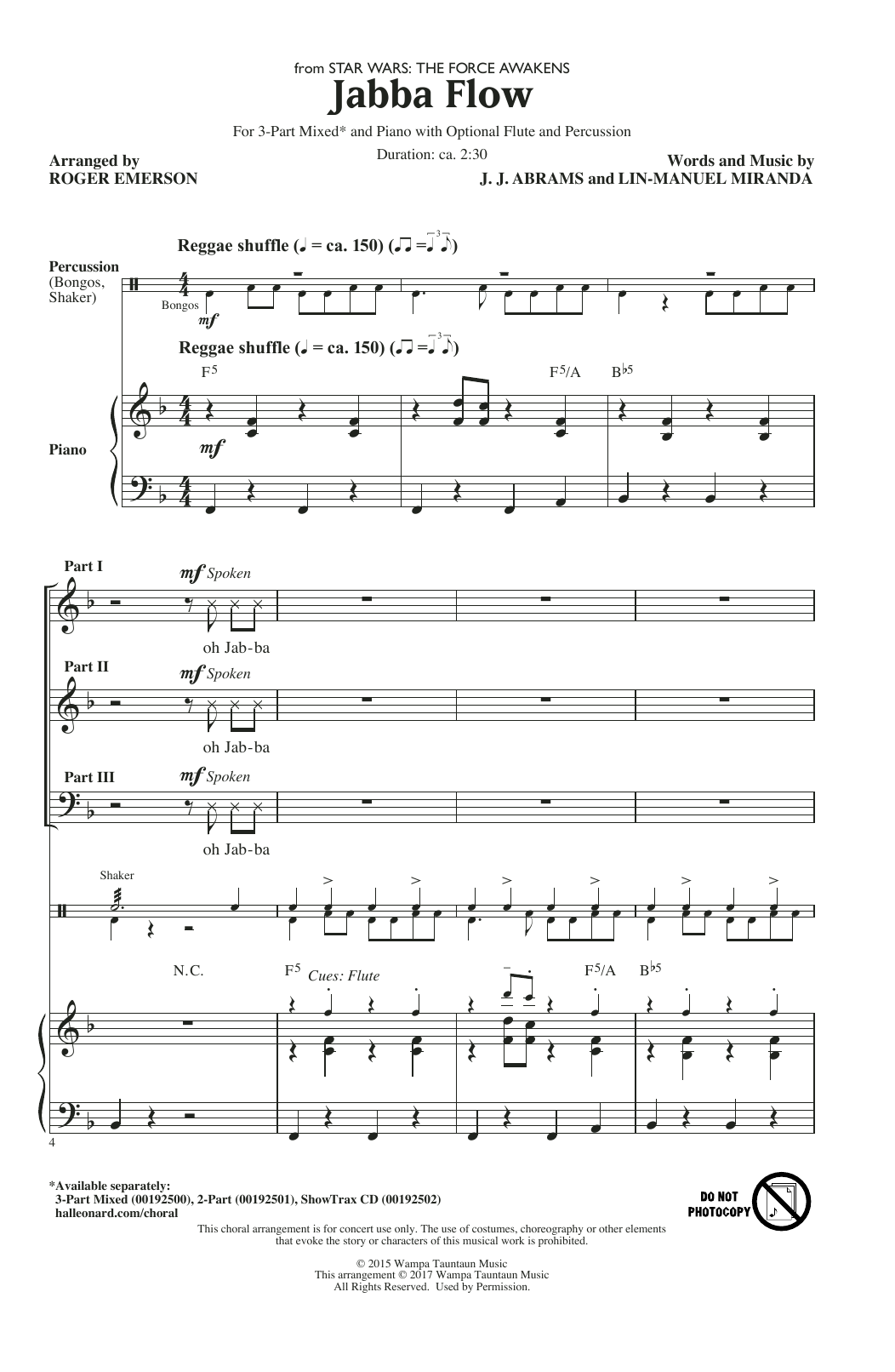 J.J. Abrams and Lin-Manuel Miranda Jabba Flow (from Star Wars: The Force Awakens) (arr. Roger Emerson) sheet music notes and chords arranged for 3-Part Mixed Choir