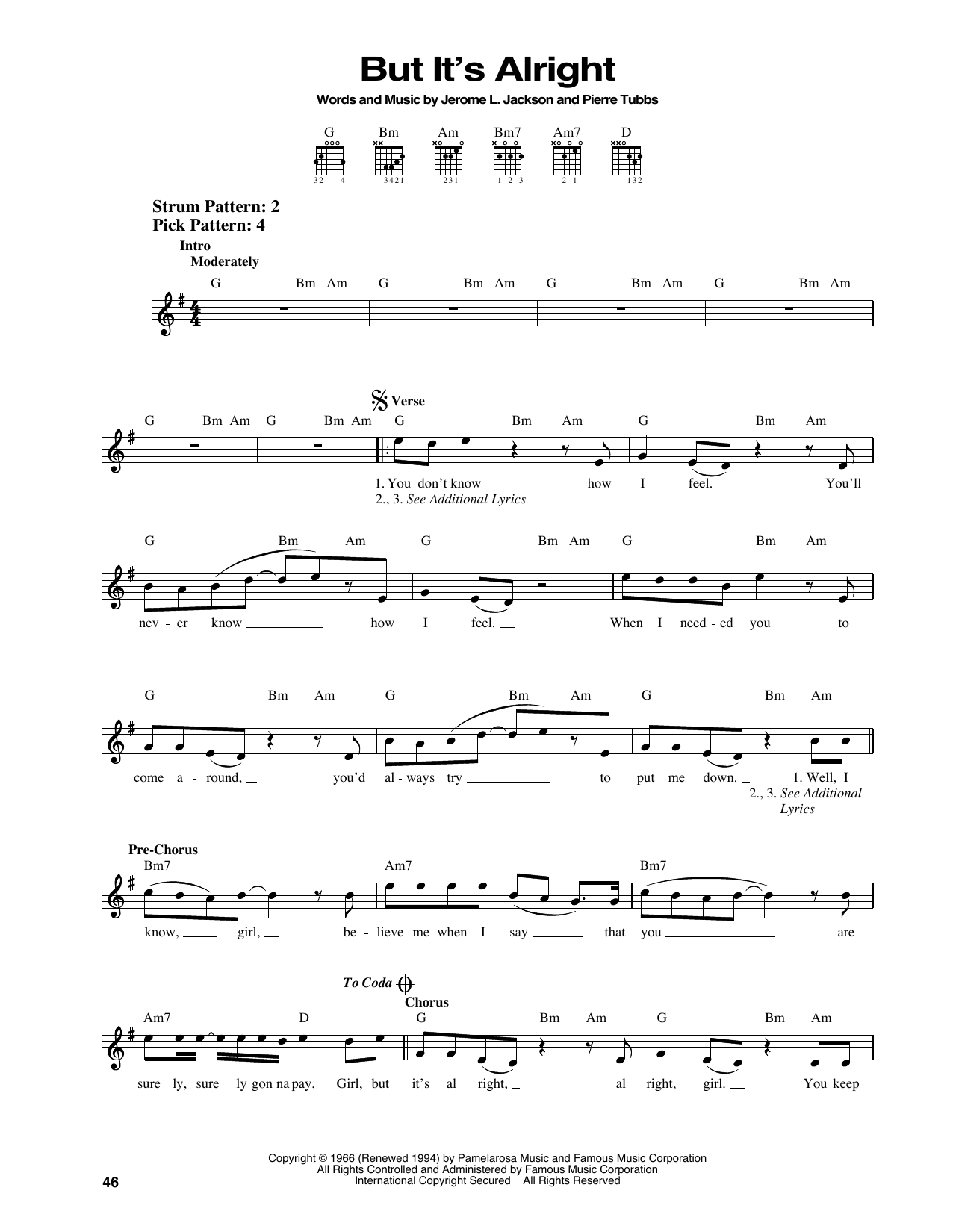 J.J. Jackson But It's Alright sheet music notes and chords arranged for Easy Guitar