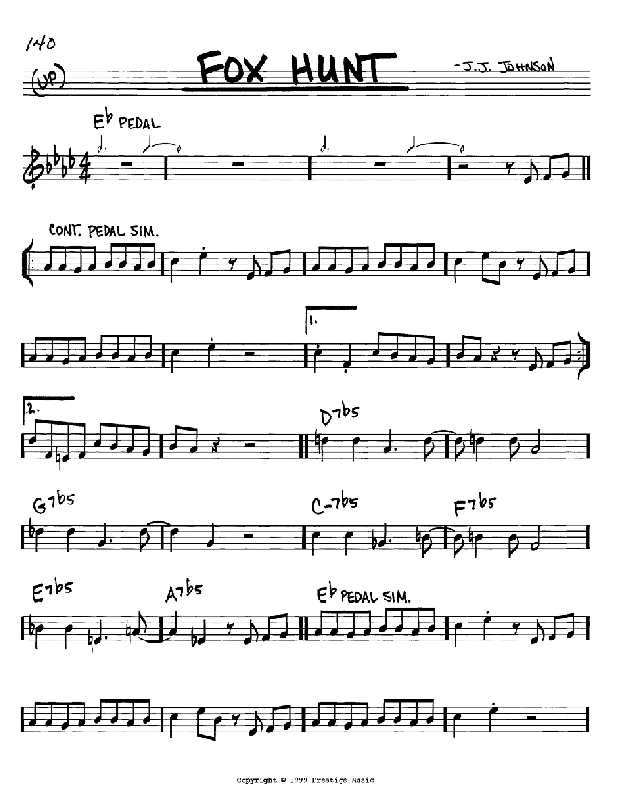 J.J. Johnson Fox Hunt sheet music notes and chords arranged for Real Book – Melody & Chords – C Instruments