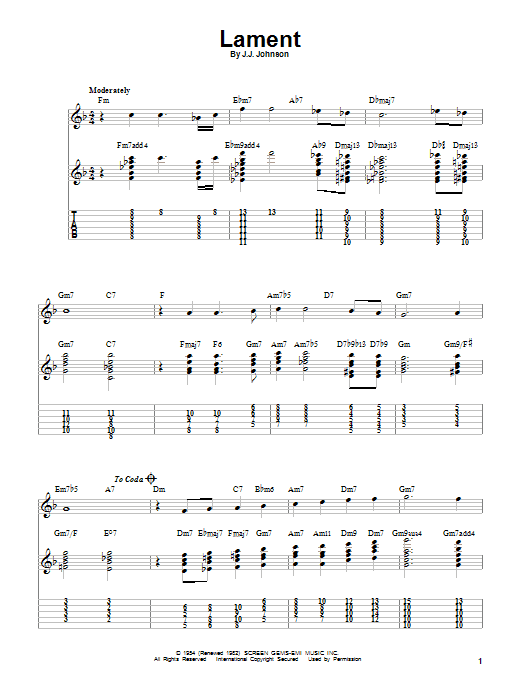 J.J. Johnson Lament sheet music notes and chords arranged for Real Book – Melody & Chords – Eb Instruments