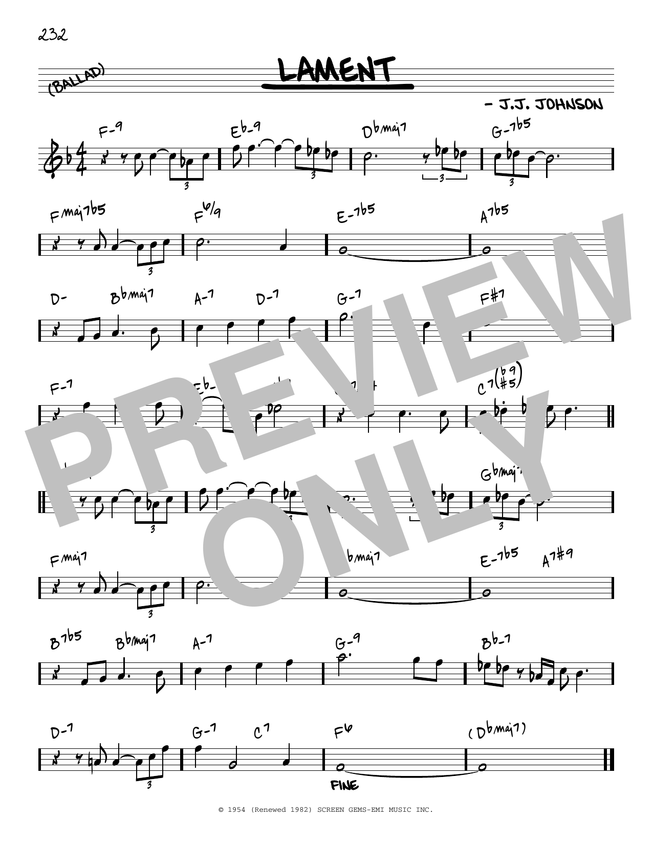 J.J. Johnson Lament [Reharmonized version] (arr. Jack Grassel) sheet music notes and chords arranged for Real Book – Melody & Chords