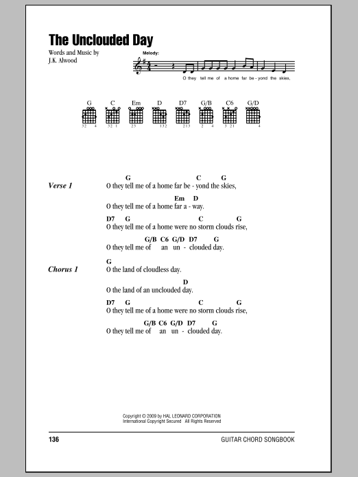 J.K. Alwood The Unclouded Day sheet music notes and chords arranged for Super Easy Piano
