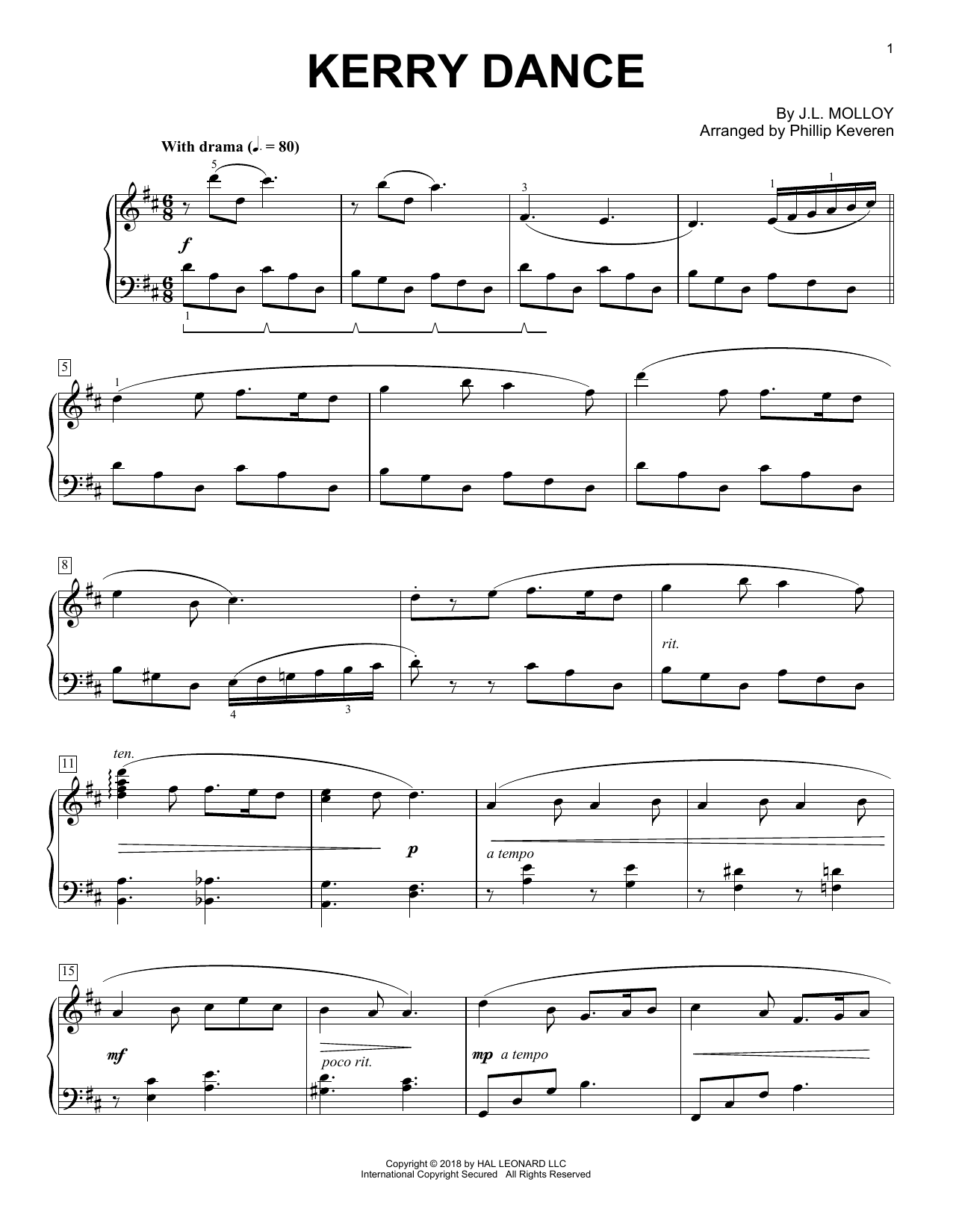 J.L. Molloy Kerry Dance [Classical version] (arr. Phillip Keveren) sheet music notes and chords arranged for Piano Solo