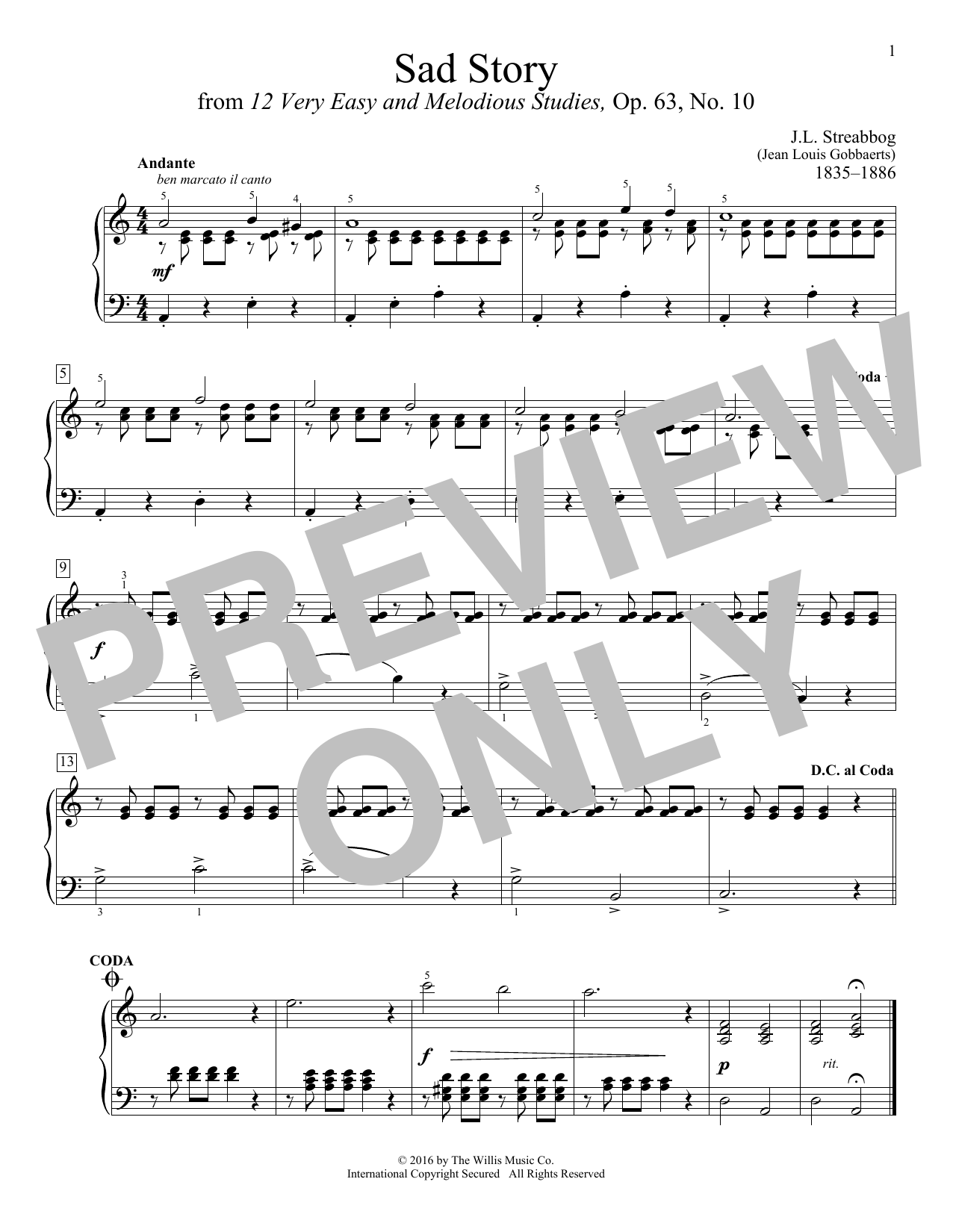 J.L. Streabbog Sad Story sheet music notes and chords arranged for Educational Piano