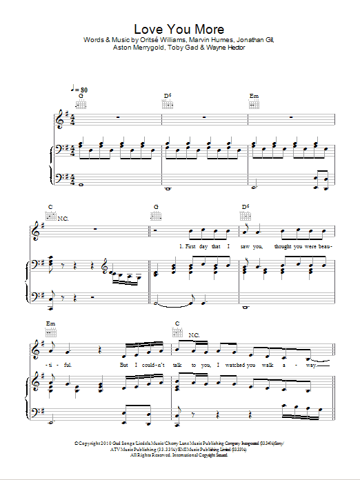 JLS Love You More sheet music notes and chords arranged for Piano, Vocal & Guitar Chords