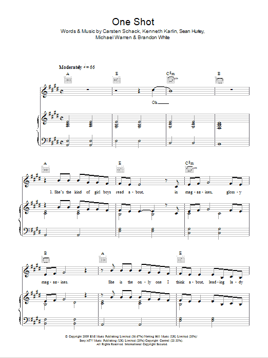 JLS One Shot sheet music notes and chords arranged for Piano, Vocal & Guitar Chords