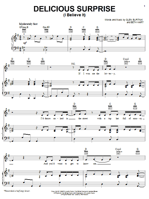 Jo Dee Messina Delicious Surprise (I Believe It) sheet music notes and chords arranged for Piano, Vocal & Guitar Chords (Right-Hand Melody)