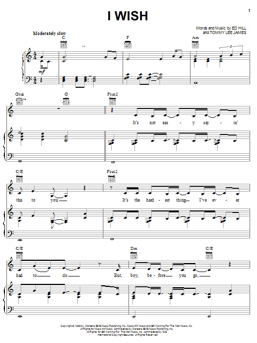 Jo Dee Messina I Wish sheet music notes and chords arranged for Piano, Vocal & Guitar Chords (Right-Hand Melody)