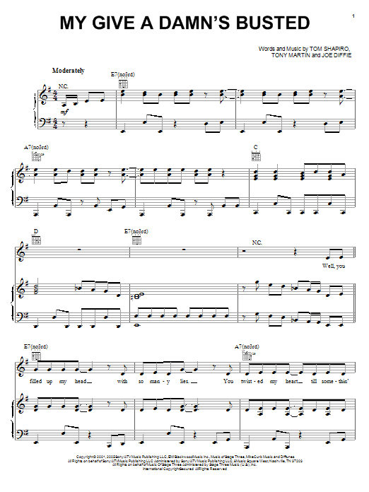 Jo Dee Messina My Give A Damn's Busted sheet music notes and chords arranged for Piano, Vocal & Guitar Chords (Right-Hand Melody)