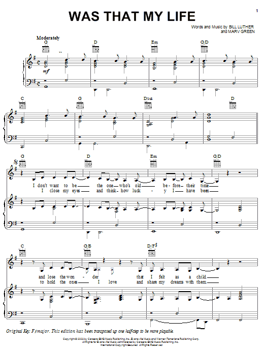 Jo Dee Messina Was That My Life sheet music notes and chords arranged for Piano, Vocal & Guitar Chords (Right-Hand Melody)