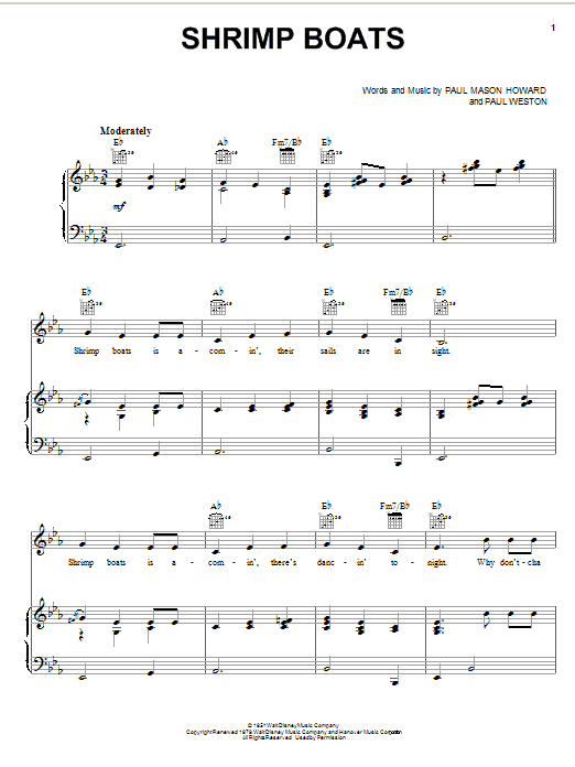 Jo Stafford Shrimp Boats sheet music notes and chords arranged for Guitar Chords/Lyrics