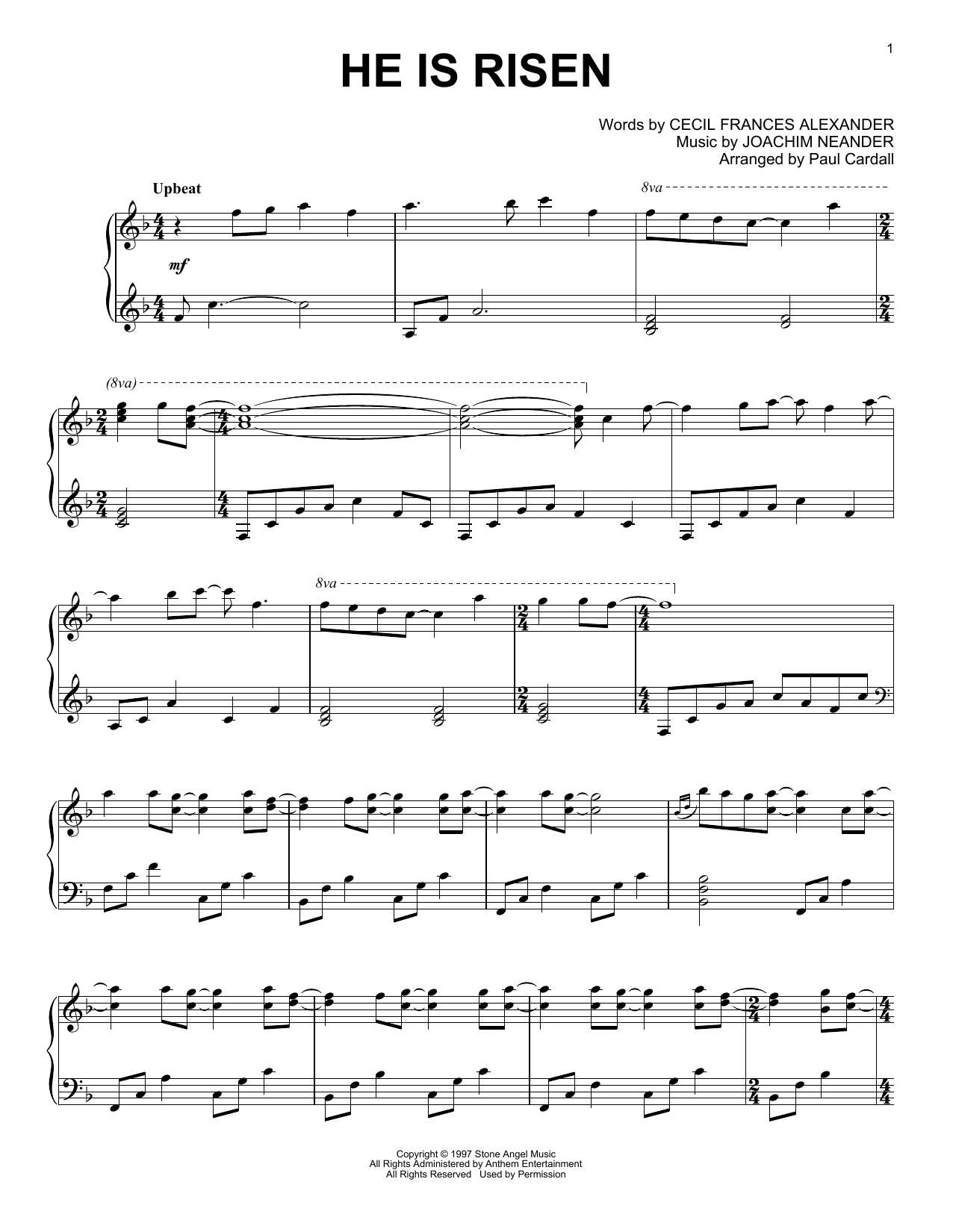 Joachim Neander He Is Risen (arr. Paul Cardall) sheet music notes and chords arranged for Piano Solo