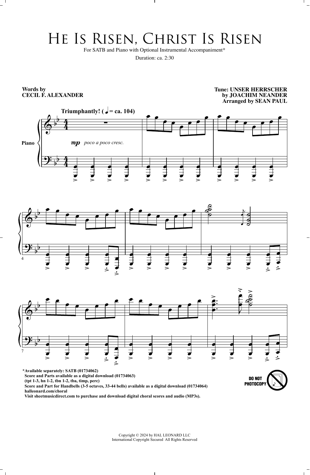 Joachim Neander He is Risen, Christ is Risen (arr. Sean Paul) sheet music notes and chords arranged for SATB Choir