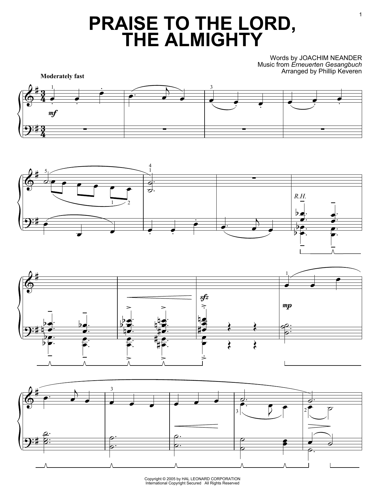 Joachim Neander Praise To The Lord, The Almighty [Jazz version] (arr. Phillip Keveren) sheet music notes and chords arranged for Piano Solo