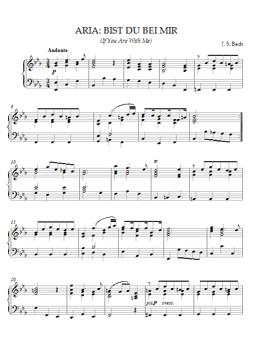 Joahnn Sebastian Bach Bist Du Bei Mir (If You Are With Me) sheet music notes and chords arranged for Piano Solo