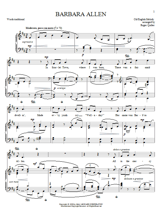 Joan Frey Boytim Barbara Allen sheet music notes and chords arranged for Piano & Vocal
