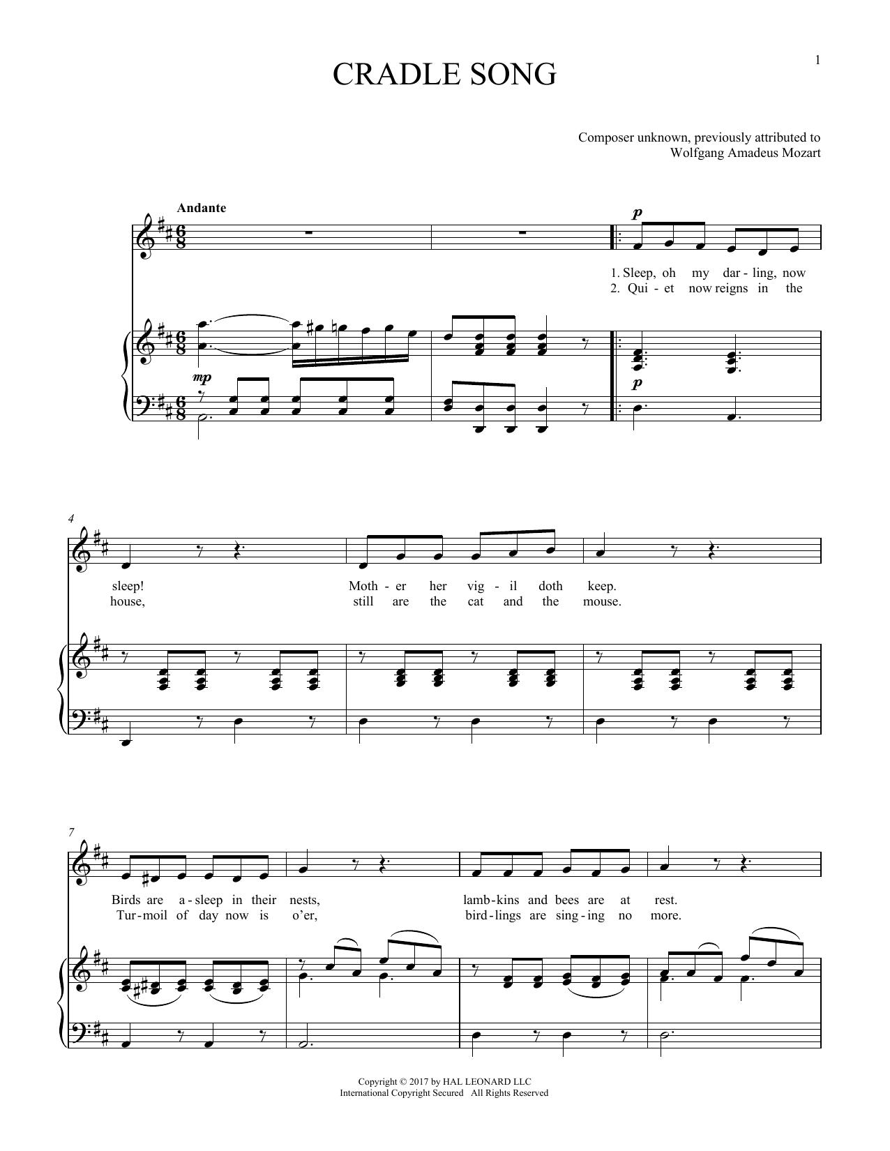 Joan Frey Boytim Cradle Song sheet music notes and chords arranged for Piano & Vocal
