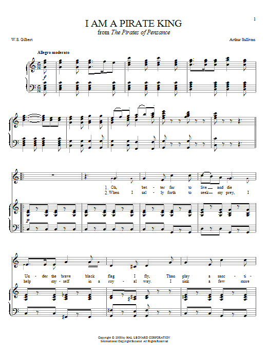 Joan Frey Boytim I Am A Pirate King sheet music notes and chords arranged for Piano & Vocal