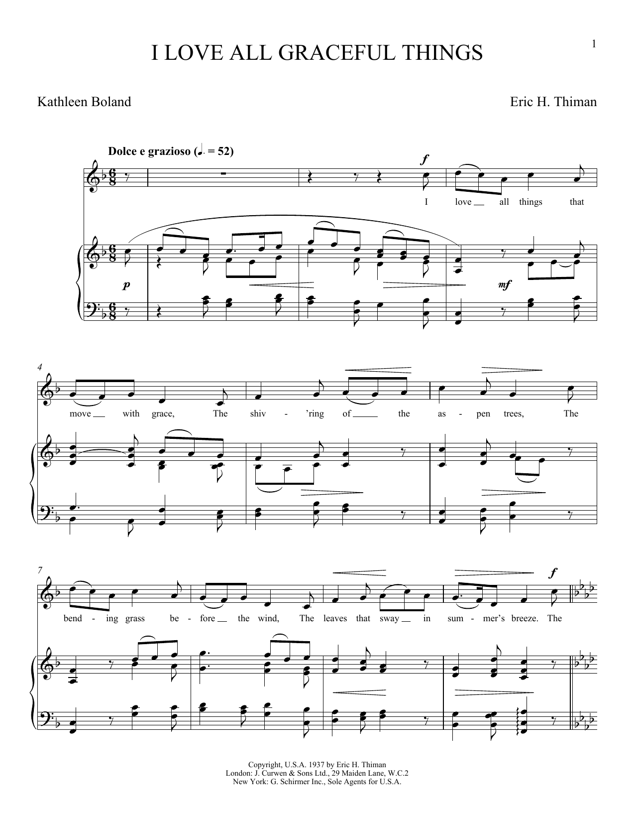 Joan Frey Boytim I Love All Graceful Things sheet music notes and chords arranged for Piano & Vocal