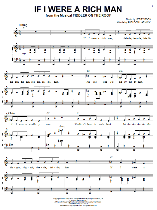 Joan Frey Boytim If I Were A Rich Man sheet music notes and chords arranged for Piano & Vocal