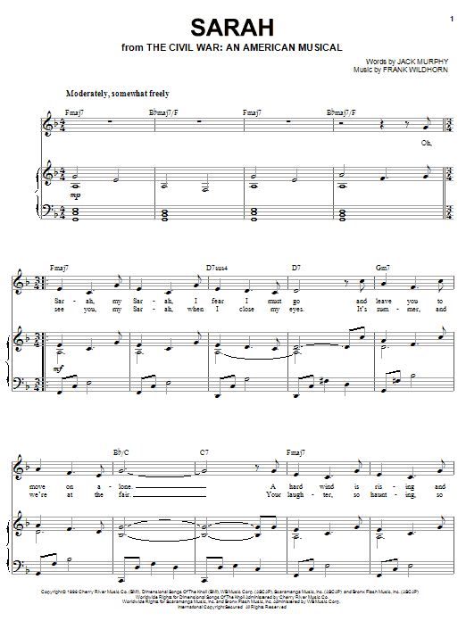 Joan Frey Boytim Sarah sheet music notes and chords arranged for Piano & Vocal