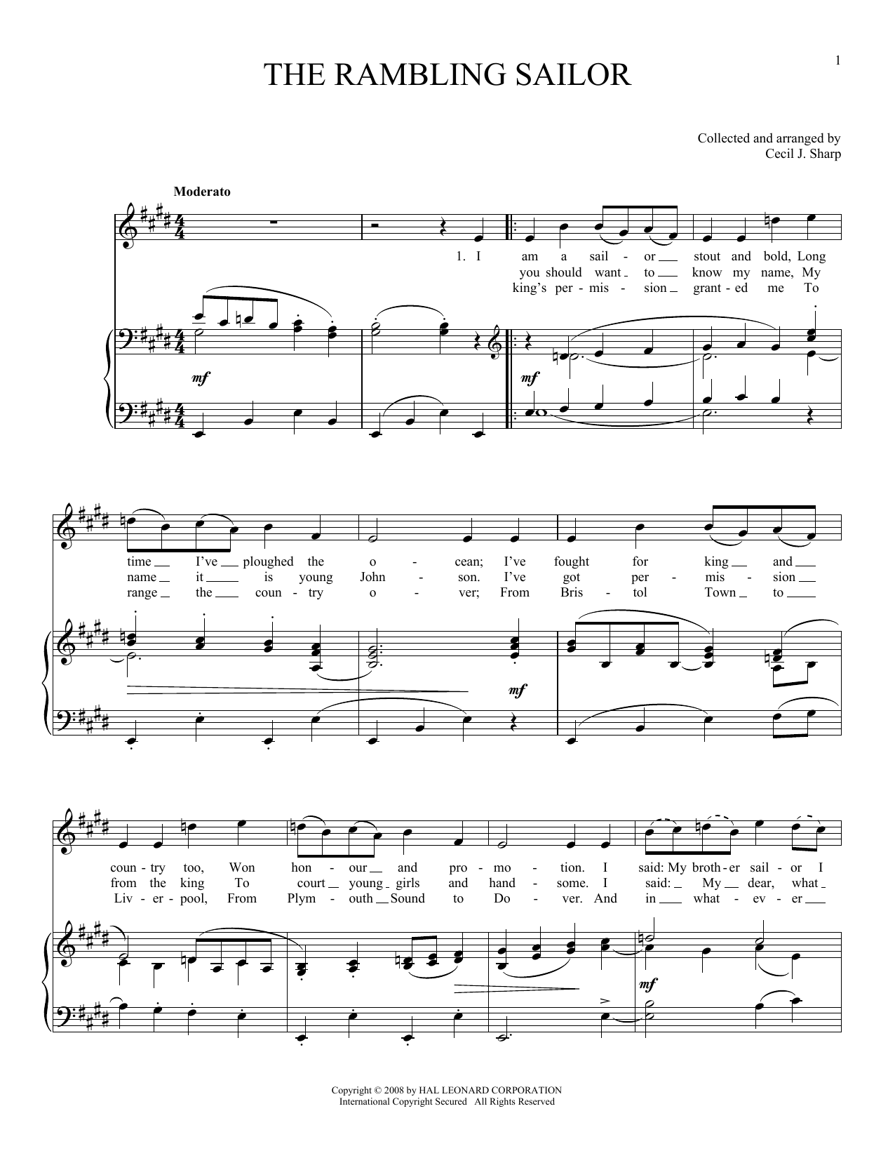 Joan Frey Boytim The Rambling Sailor sheet music notes and chords arranged for Piano & Vocal