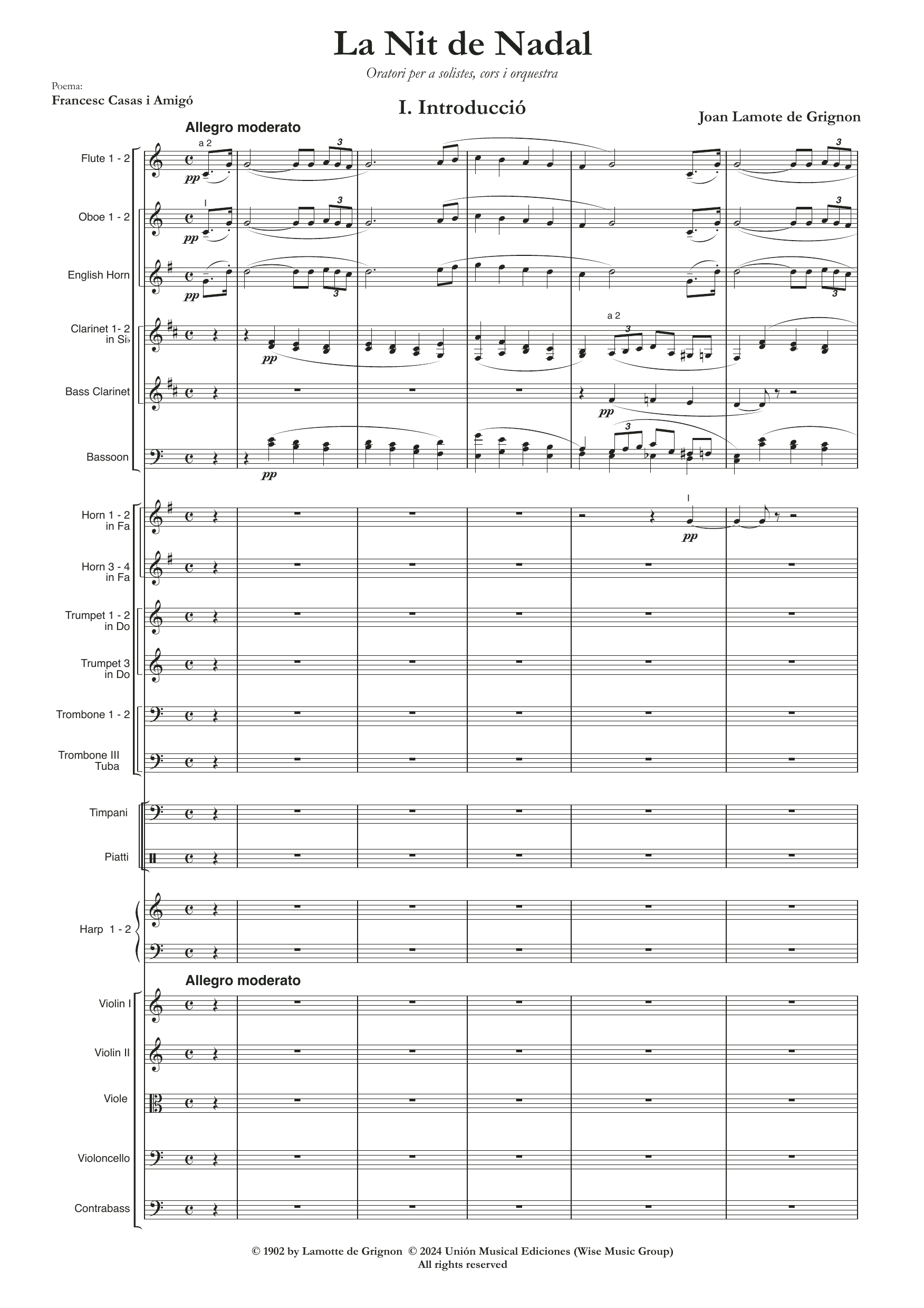 Joan Lamote de Grignon La Nit de Nadal sheet music notes and chords arranged for Choir