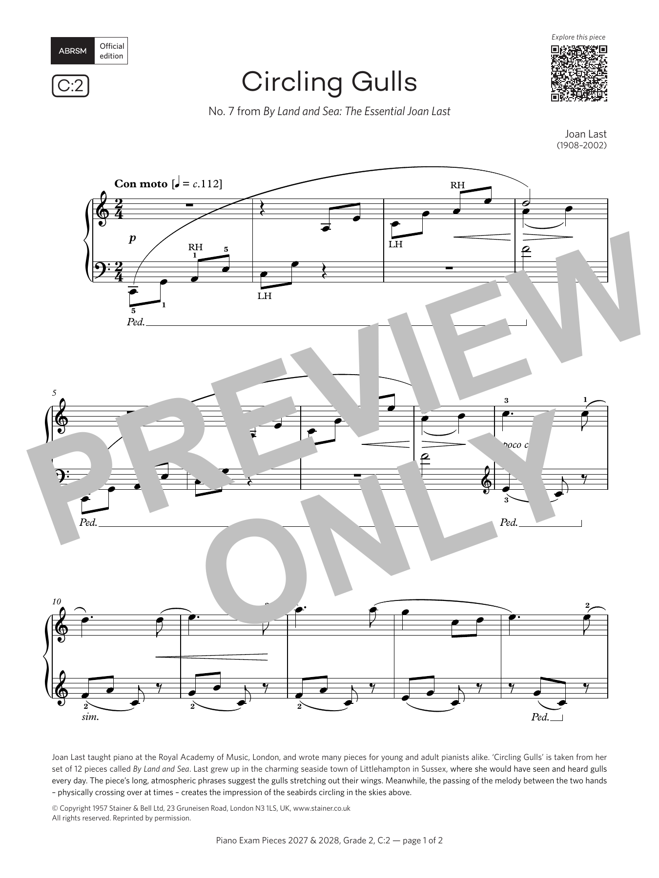 Joan Mary Last Circling Gulls (Grade 2, list C2, from the ABRSM Piano Syllabus 2027 & 2028) sheet music notes and chords arranged for Piano Solo