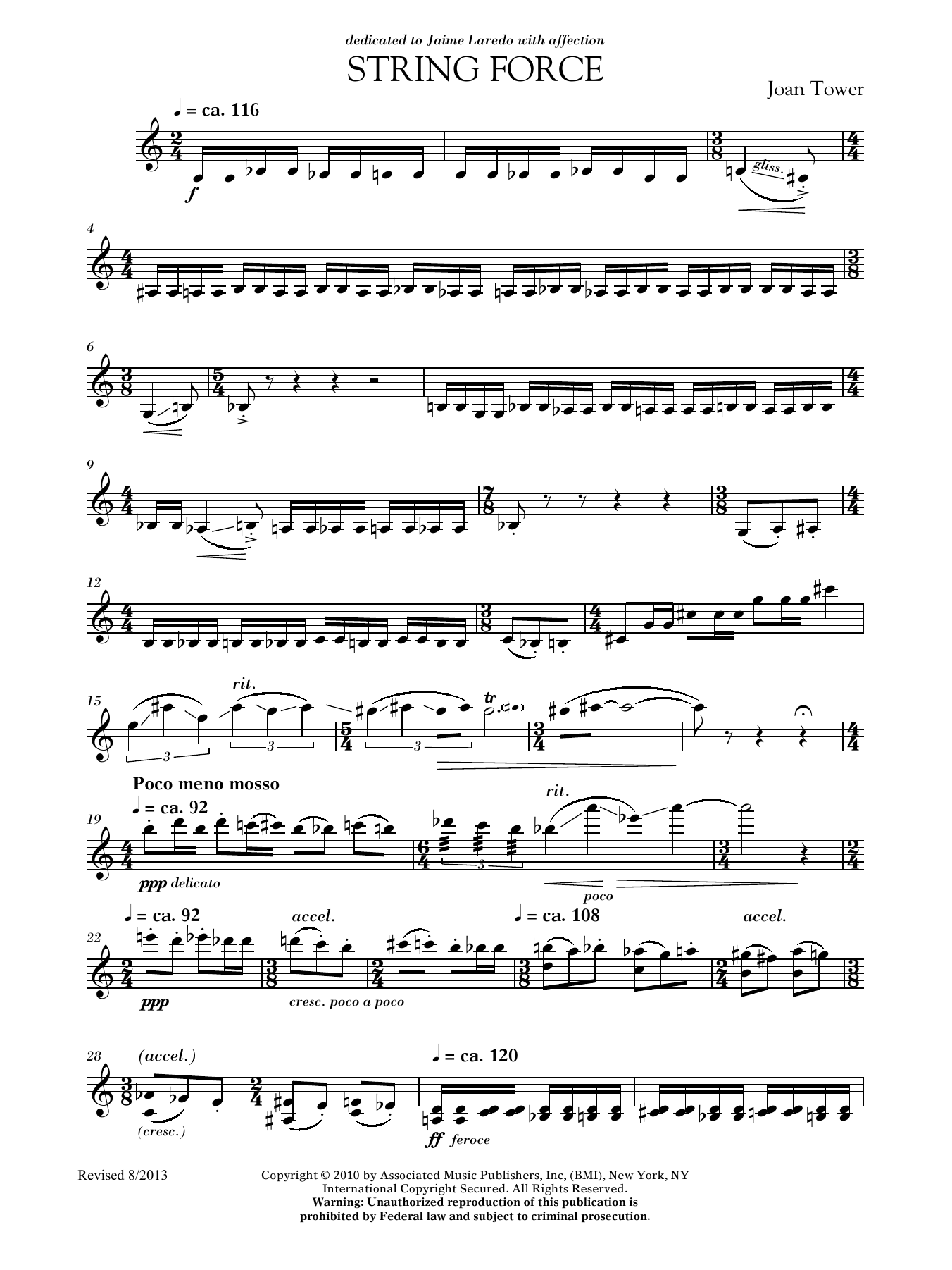 Joan Tower String Force sheet music notes and chords arranged for Violin Solo