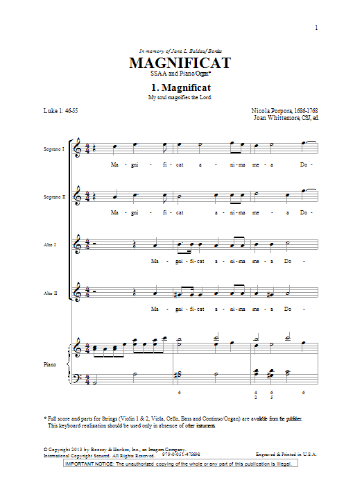 Joan Whittemore Magnificat In A sheet music notes and chords arranged for SSA Choir