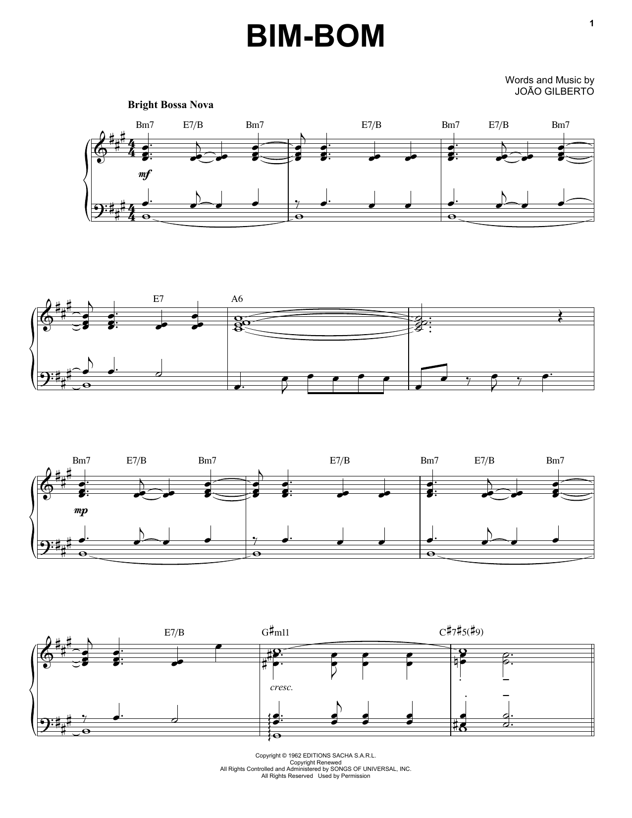 Joao Gilberto Bim-Bom [Jazz version] (arr. Brent Edstrom) sheet music notes and chords arranged for Piano Solo