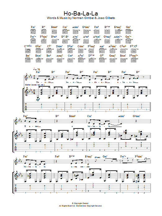 Joao Gilberto Ho-Ba-La-La sheet music notes and chords arranged for Guitar Tab