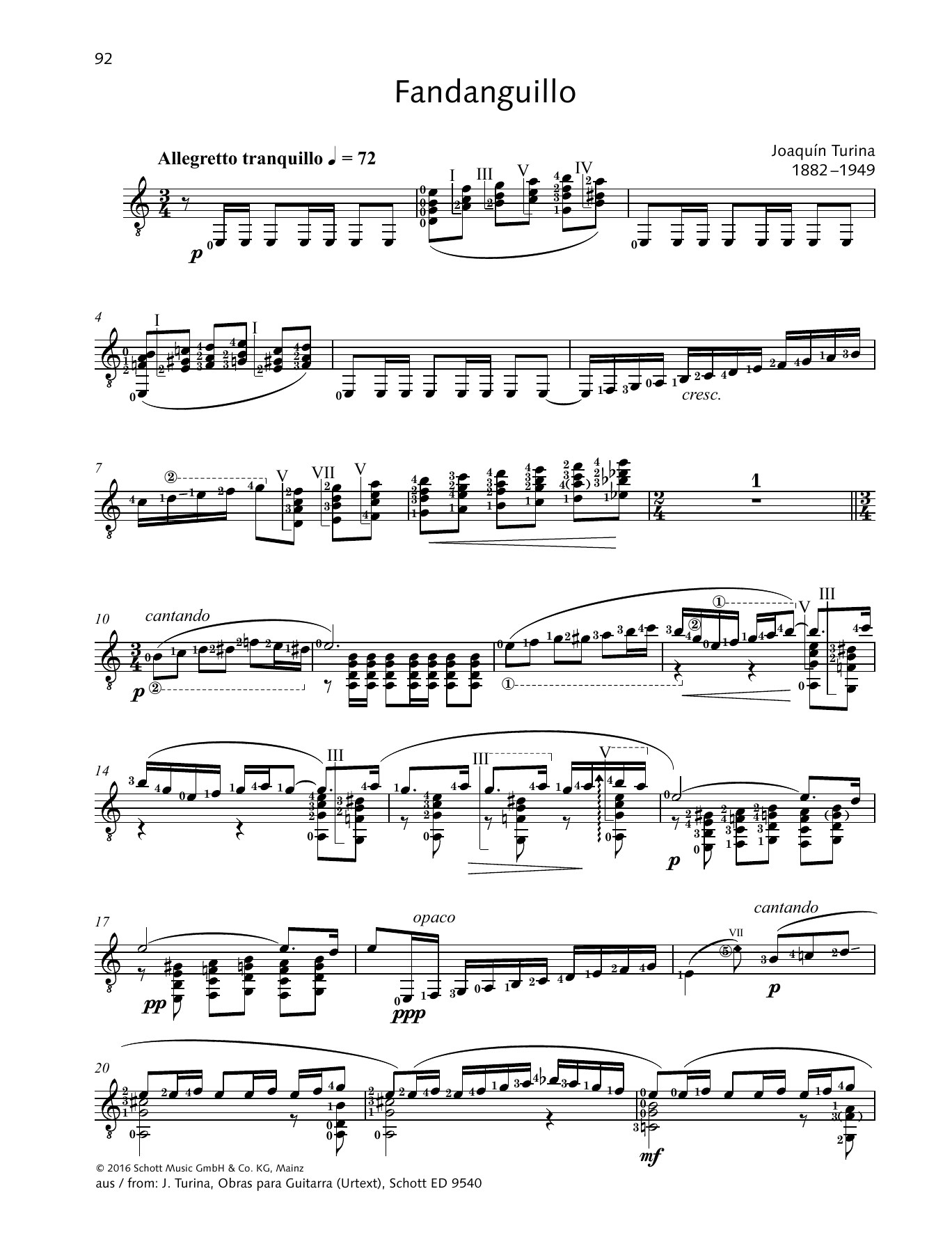 Joaquín Turina Fandanguillo sheet music notes and chords arranged for Solo Guitar