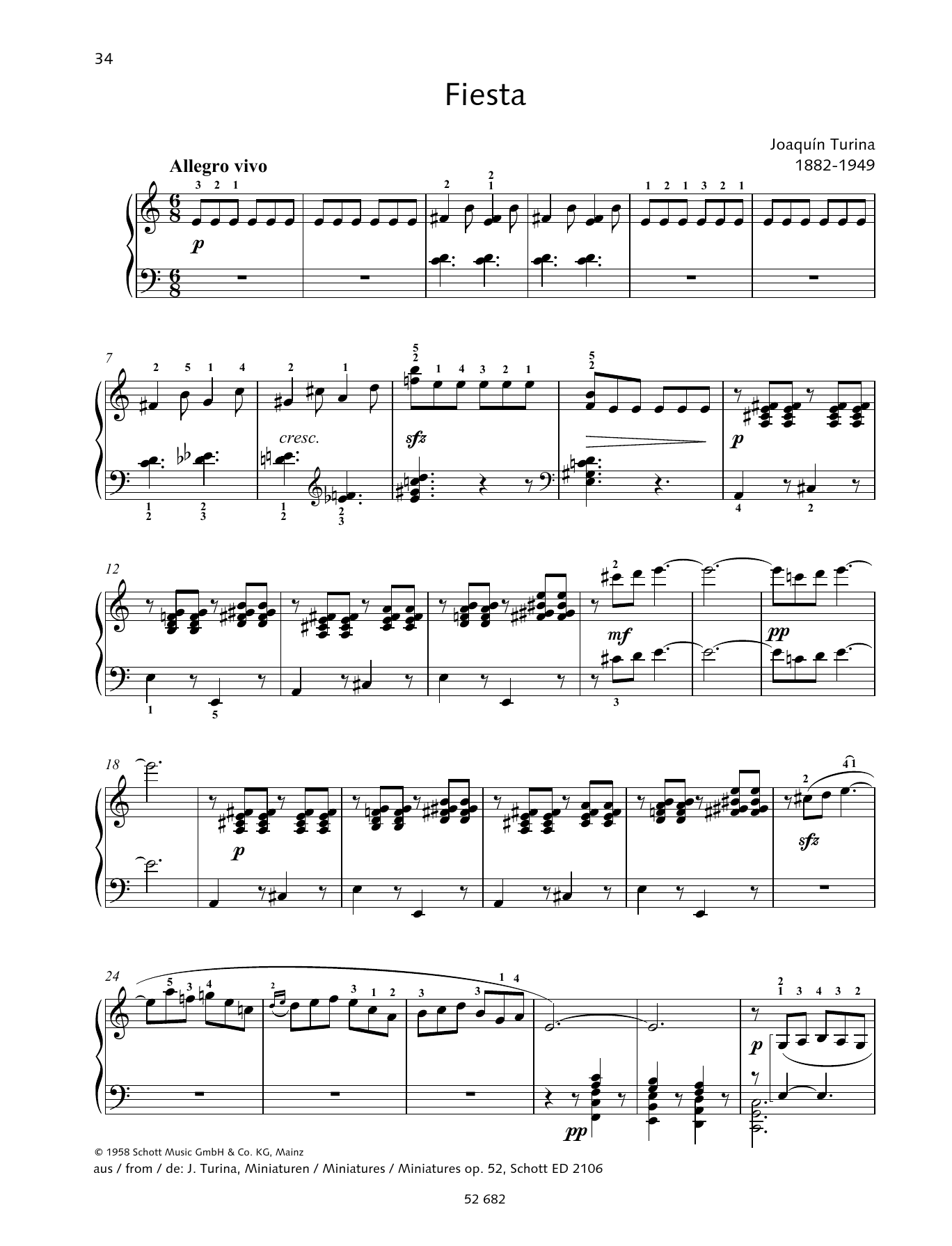 Joaquín Turina Fiesta sheet music notes and chords arranged for Piano Solo