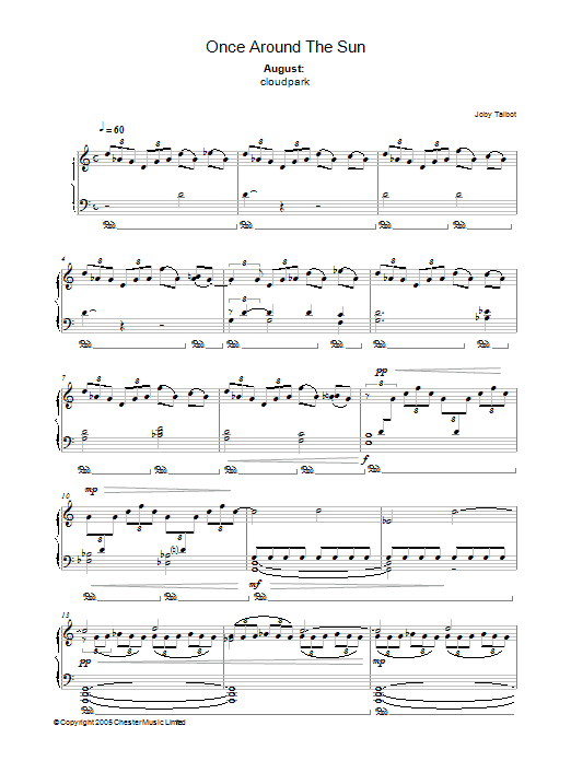 Joby Talbot August (from Once Around The Sun) sheet music notes and chords arranged for Piano Solo