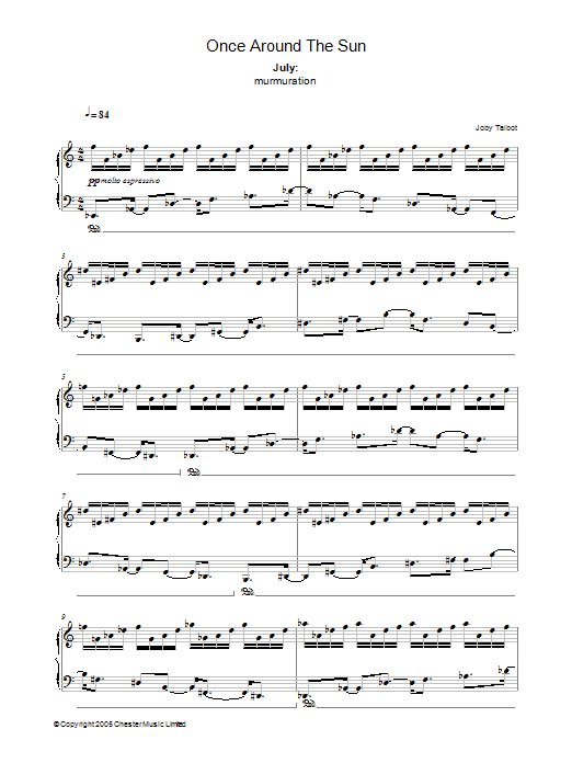 Joby Talbot July (from Once Around The Sun) sheet music notes and chords arranged for Piano Solo
