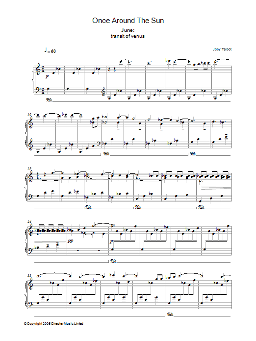 Joby Talbot June (from Once Around The Sun) sheet music notes and chords arranged for Piano Solo