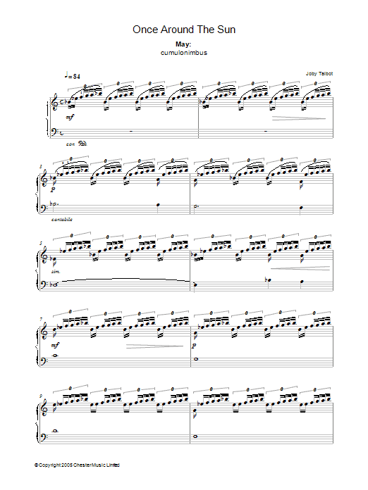 Joby Talbot May (from Once Around The Sun) sheet music notes and chords arranged for Piano Solo