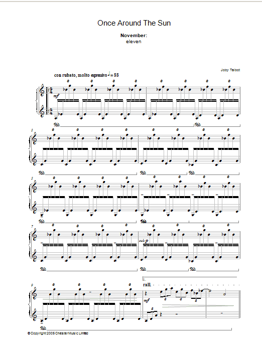Joby Talbot November (from Once Around The Sun) sheet music notes and chords arranged for Piano Solo