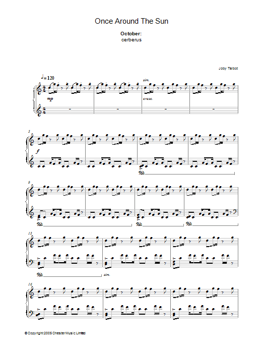 Joby Talbot October (from Once Around The Sun) sheet music notes and chords arranged for Piano Solo