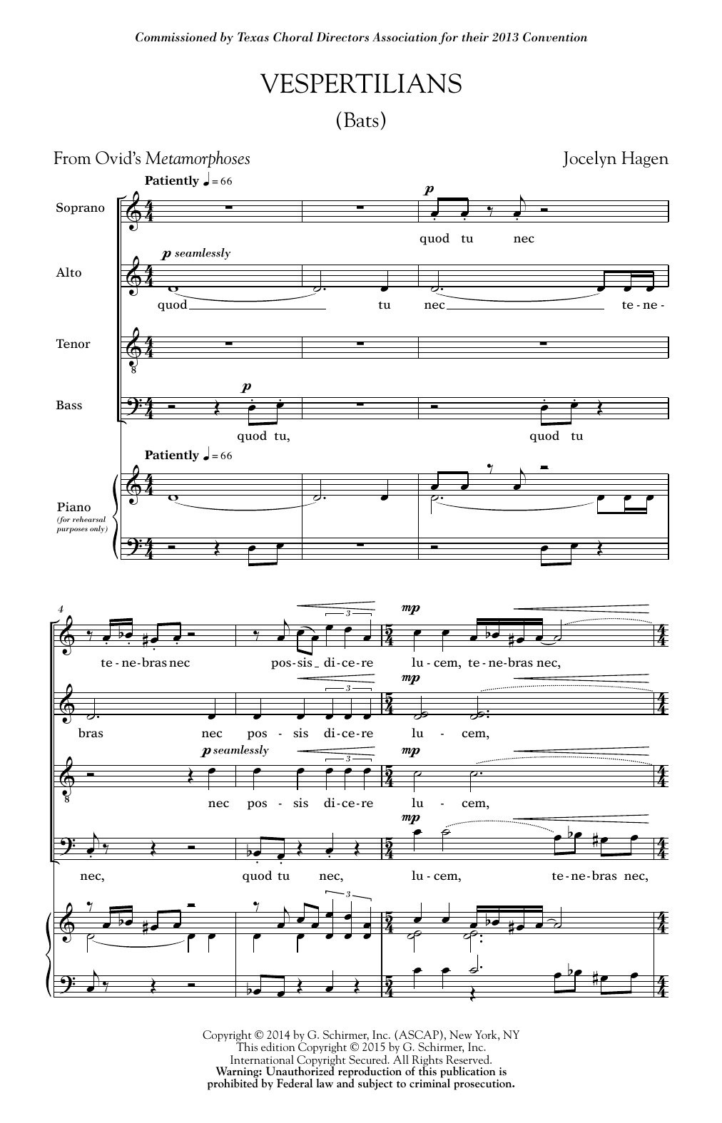 Jocelyn Hagen Vespertilians sheet music notes and chords arranged for SATB Choir
