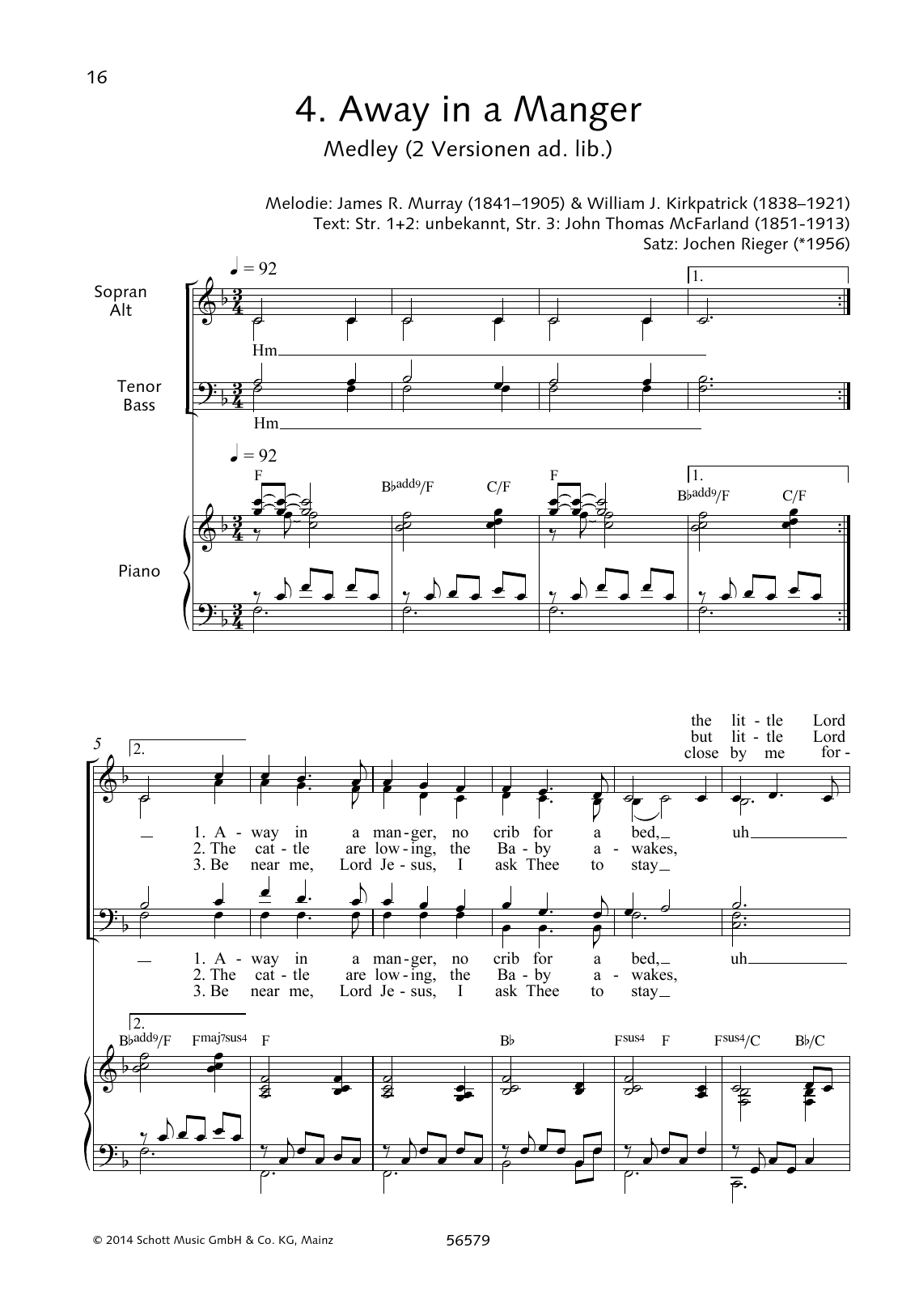 Jochen Rieger Away In A Manger sheet music notes and chords arranged for Choir