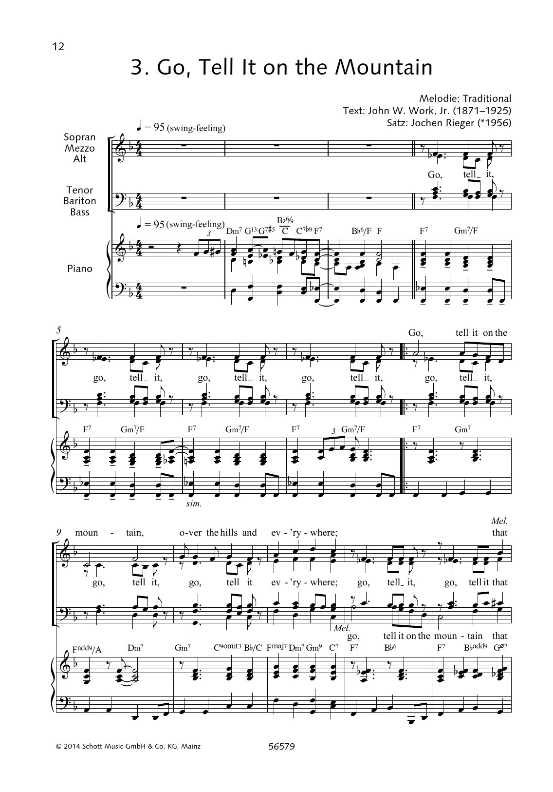 Jochen Rieger Go, Tell It on the Mountain sheet music notes and chords arranged for Choir
