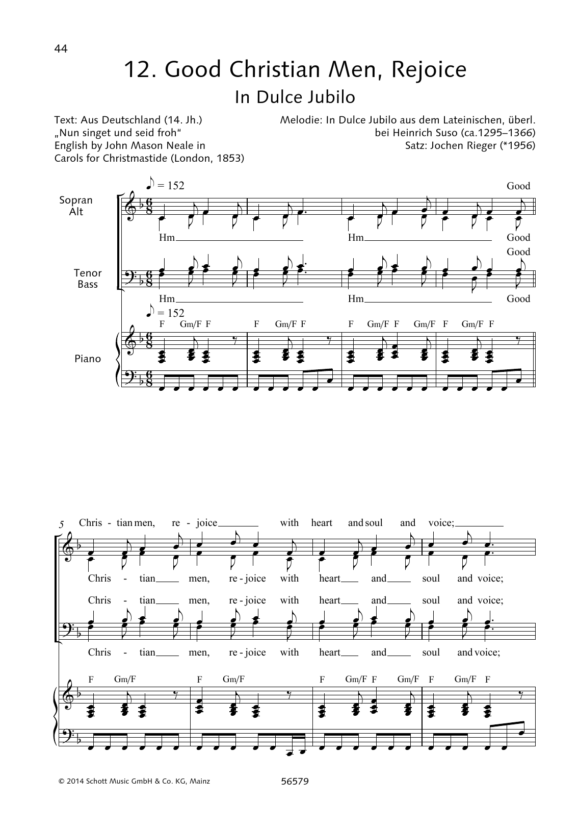 Jochen Rieger Good Christian Men, Rejoice sheet music notes and chords arranged for Choir