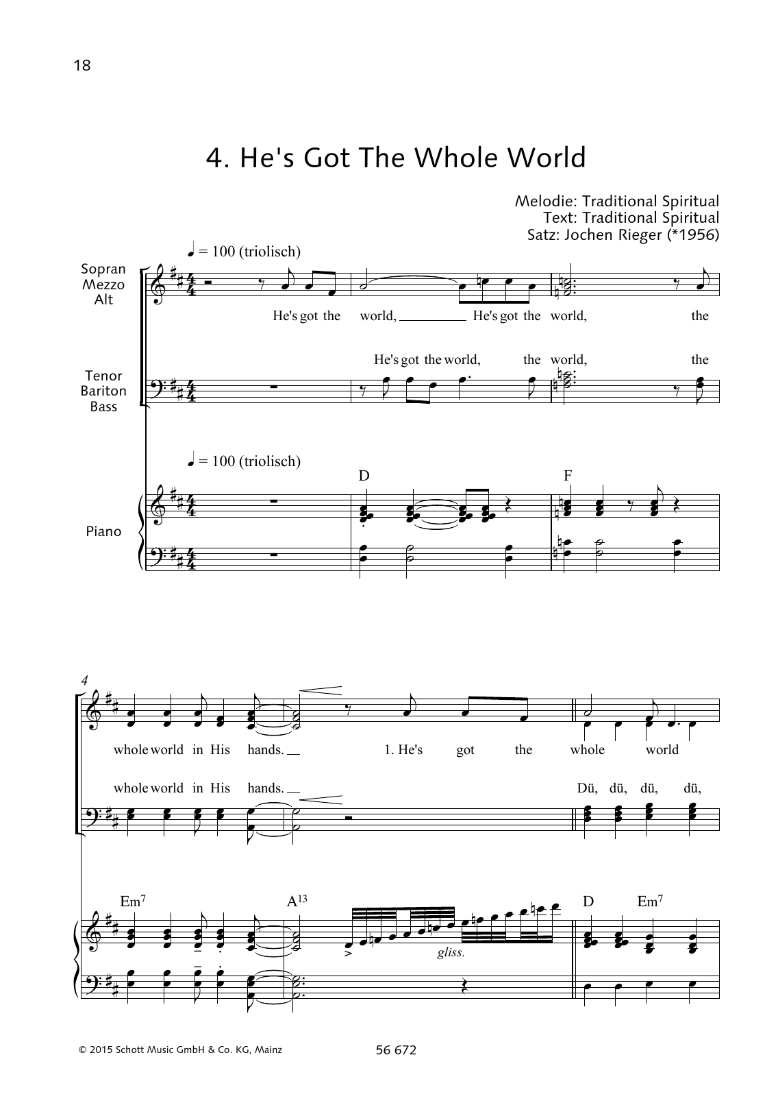 Jochen Rieger He's Got the Whole World sheet music notes and chords arranged for Choir