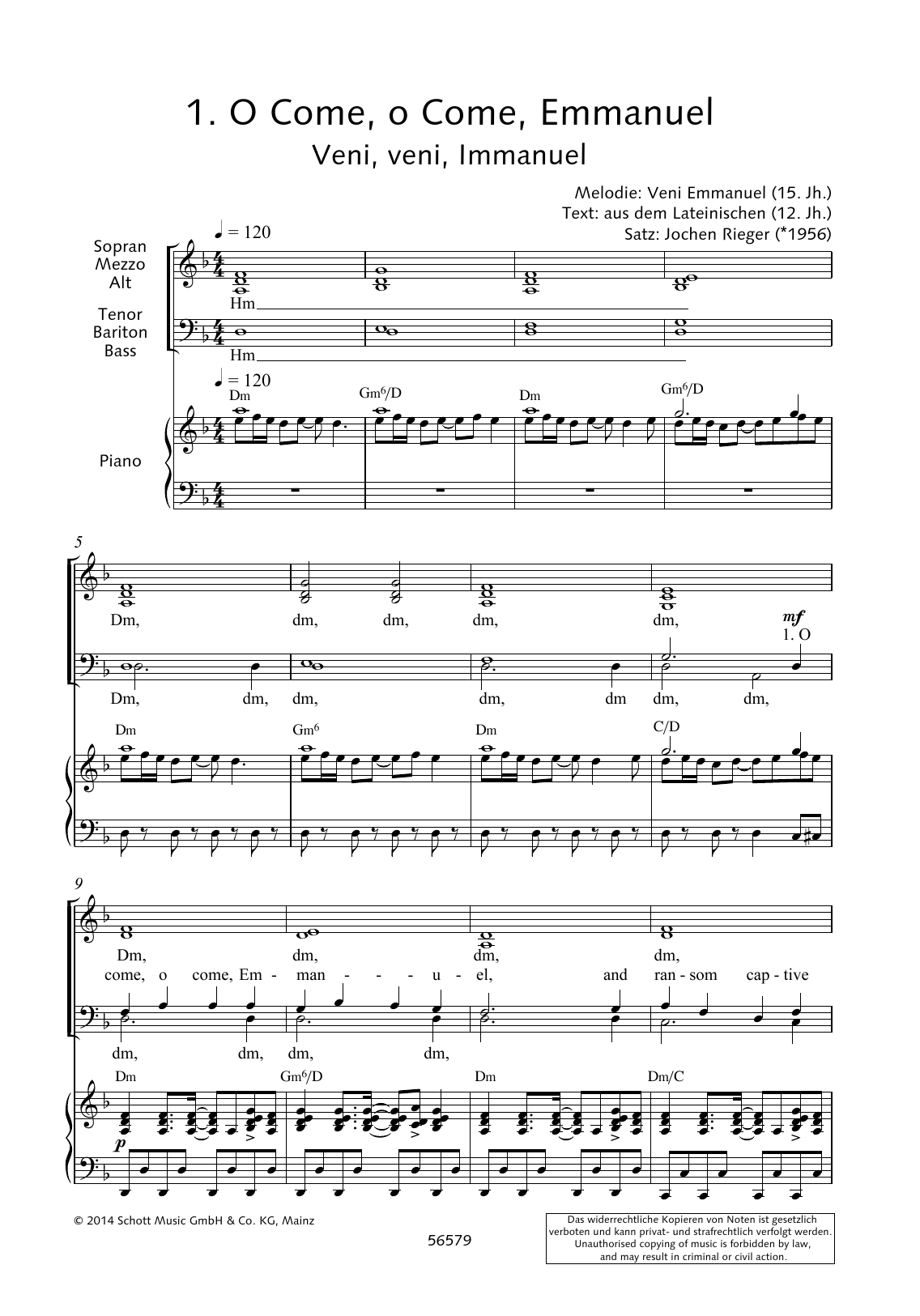 Jochen Rieger O Come, O Come, Emmanuel sheet music notes and chords arranged for Choir