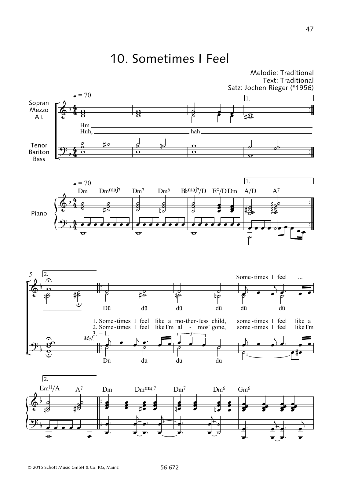 Jochen Rieger Sometimes I Feel sheet music notes and chords arranged for Choir