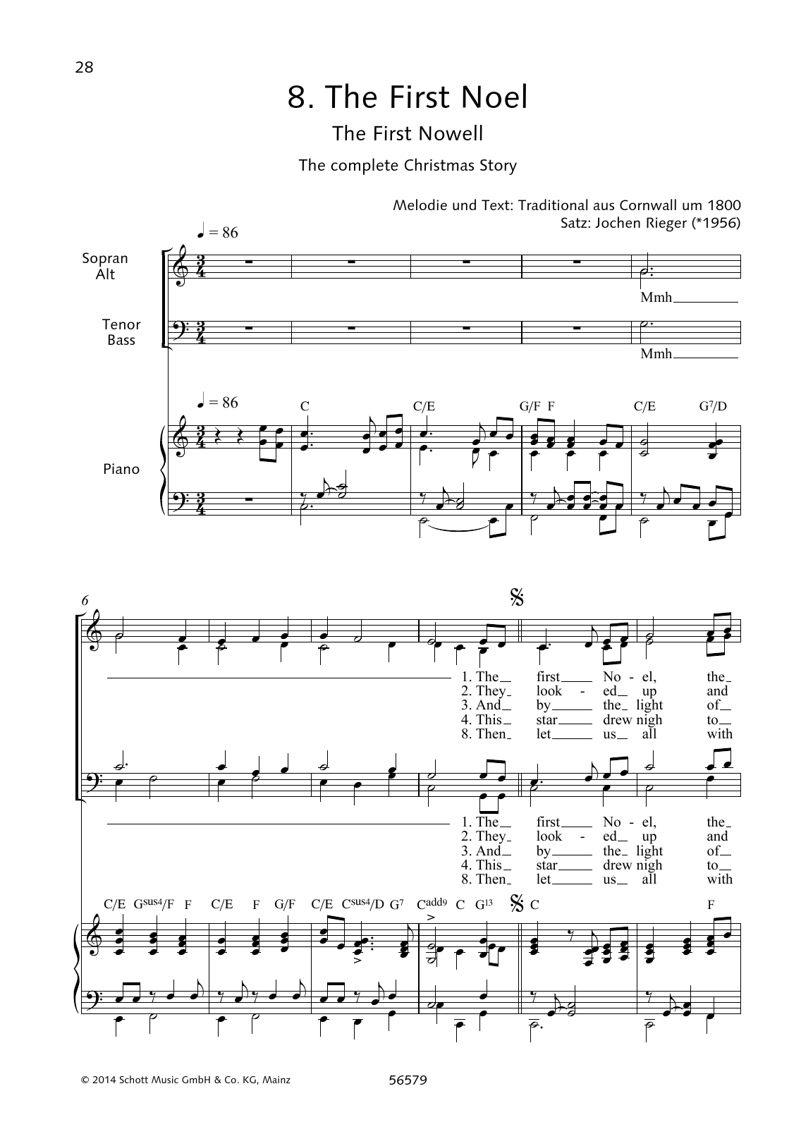 Jochen Rieger The First Noel sheet music notes and chords arranged for Choir