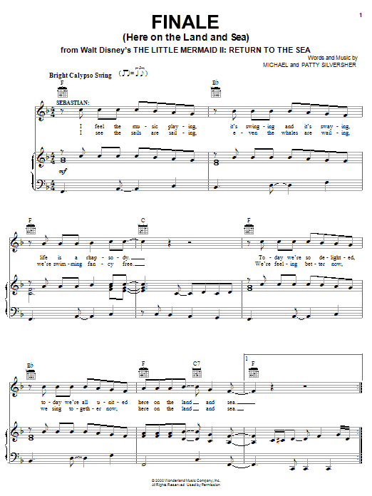 Jodi Benson Finale (Here On The Land And Sea) sheet music notes and chords arranged for Piano, Vocal & Guitar Chords (Right-Hand Melody)